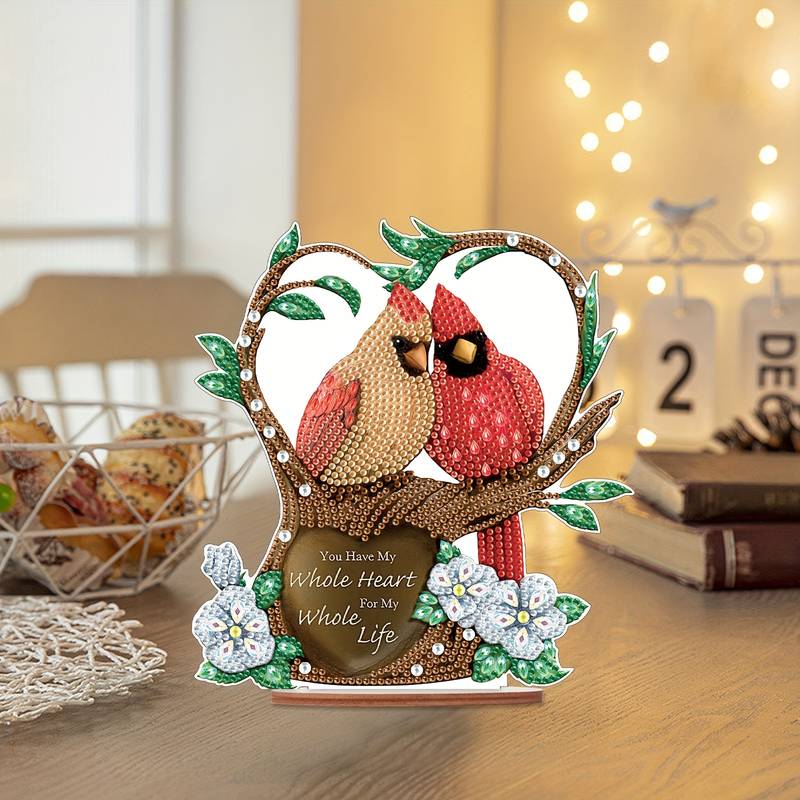 Christmas Bird With Love Wreath Decorative Table Top Diamond Painting  Kits,DIY 5D Diamond Art Christmas Decorations Ornaments For Xmas New Year  Home D